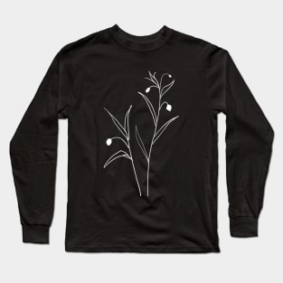 Black and white wild plant botanical outline Sandersonia Long Sleeve T-Shirt